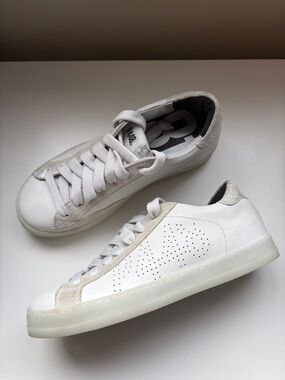 P448 White and Silver Leather Low-Top Sneakers